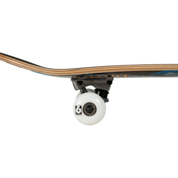A side view of a Birdhouse complete skateboard with polished trucks and soft 95A wheels, perfect for beginners.