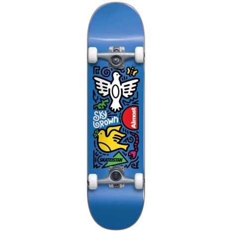 Skateistan Sky Doodle 7.5" skateboard with sky blue background and animal illustrations