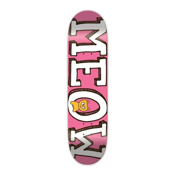 Meow skateboard deck logo pink 7.75