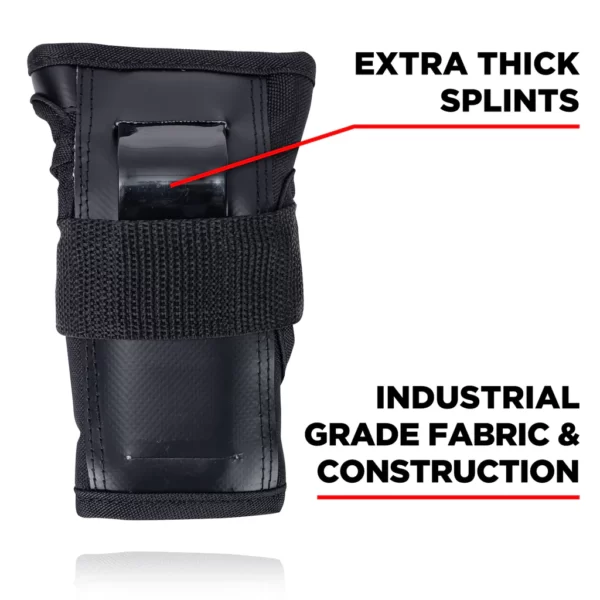 Close-up of black 187 Killer Pads wrist guard with extra thick splints and industrial-grade fabric and construction.