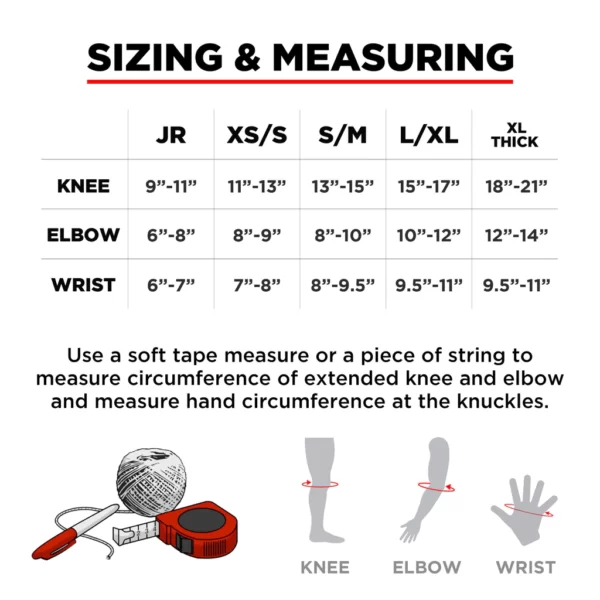 Sizing and measuring chart for 187 Killer Pads