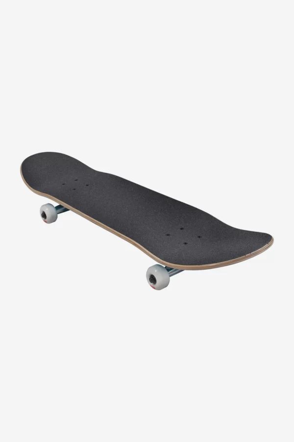 Angled view of Globe Goodstock complete skateboard showing wheels and grip tape.