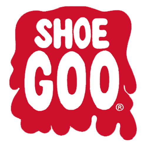 Shoe Goo logo on red background with white font.