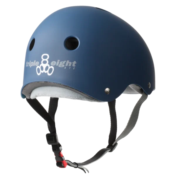 Rear view of Triple 8 Certified Helmet SS in Blue Rubber, displaying the white Triple Eight logo.